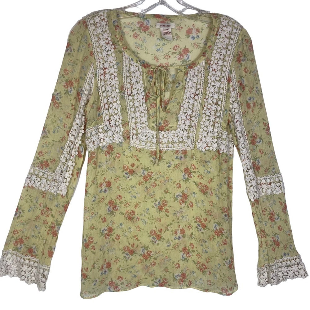 Sundance 100% Silk Boho floral peasant top. Size XS